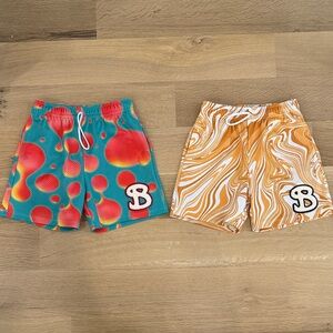 BKTSQD Kids Shorts Set - Teal and Orange & Orange Swirl. These shorts run small!